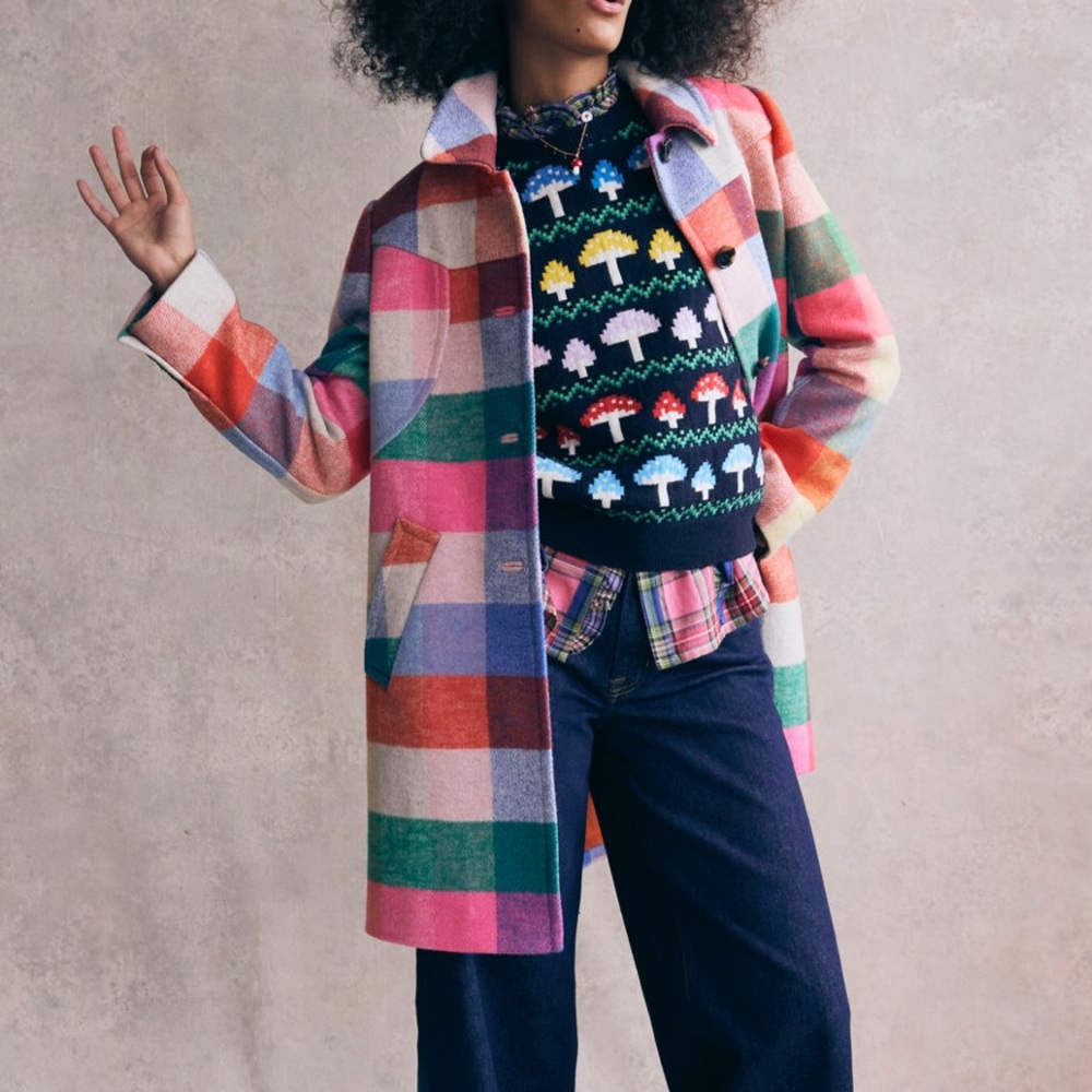 Boden COlorful Wool Check Coat & Skirt Set
